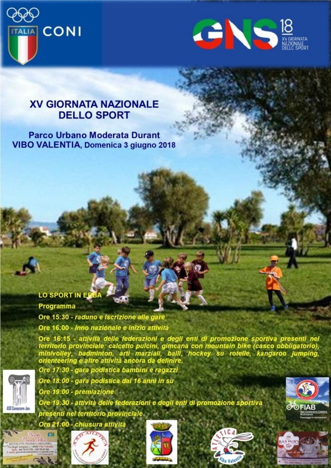 "GIORNATA NAZIONALE DELLO SPORT"  3 Giugno 2018 Parco Urbano Vibo Valentia